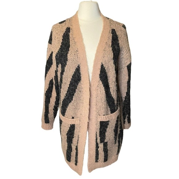 Vero Moda Zelma Coatigan Cardigan Super Soft Long Length Pockets Large Tan Black - Picture 1 of 10
